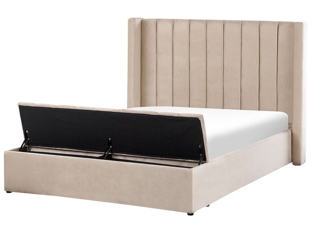 Beliani Zamatová posteľ s úložným priestorom 140 x 200 cm béžová NOYERS